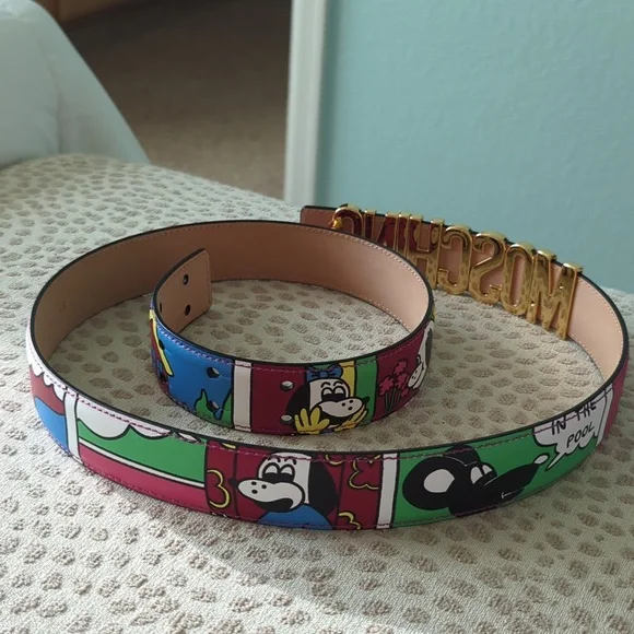 Moschino Logo Buckle Comic print leather belt - Picture 4 of 12